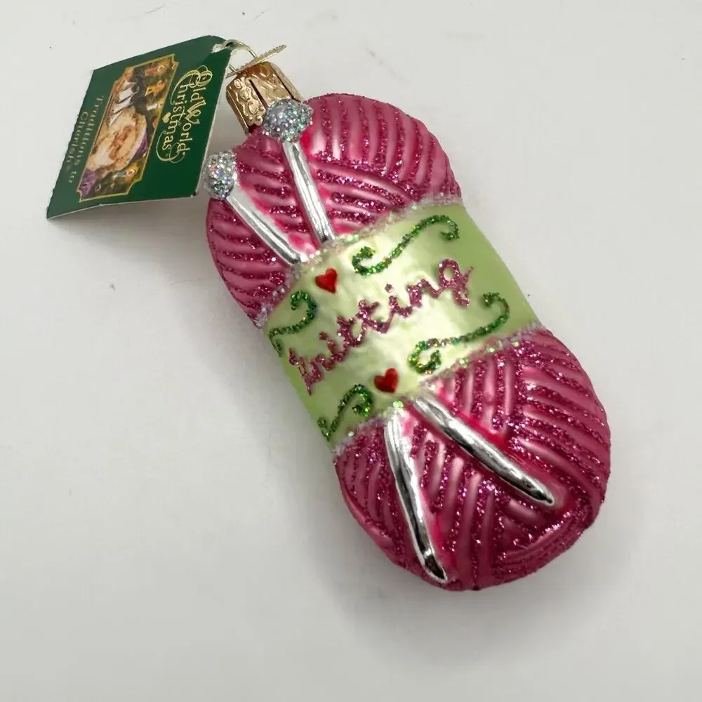 Old World Christmas Blown Glass Glitter Holiday Ornament Knitting Yarn NWT